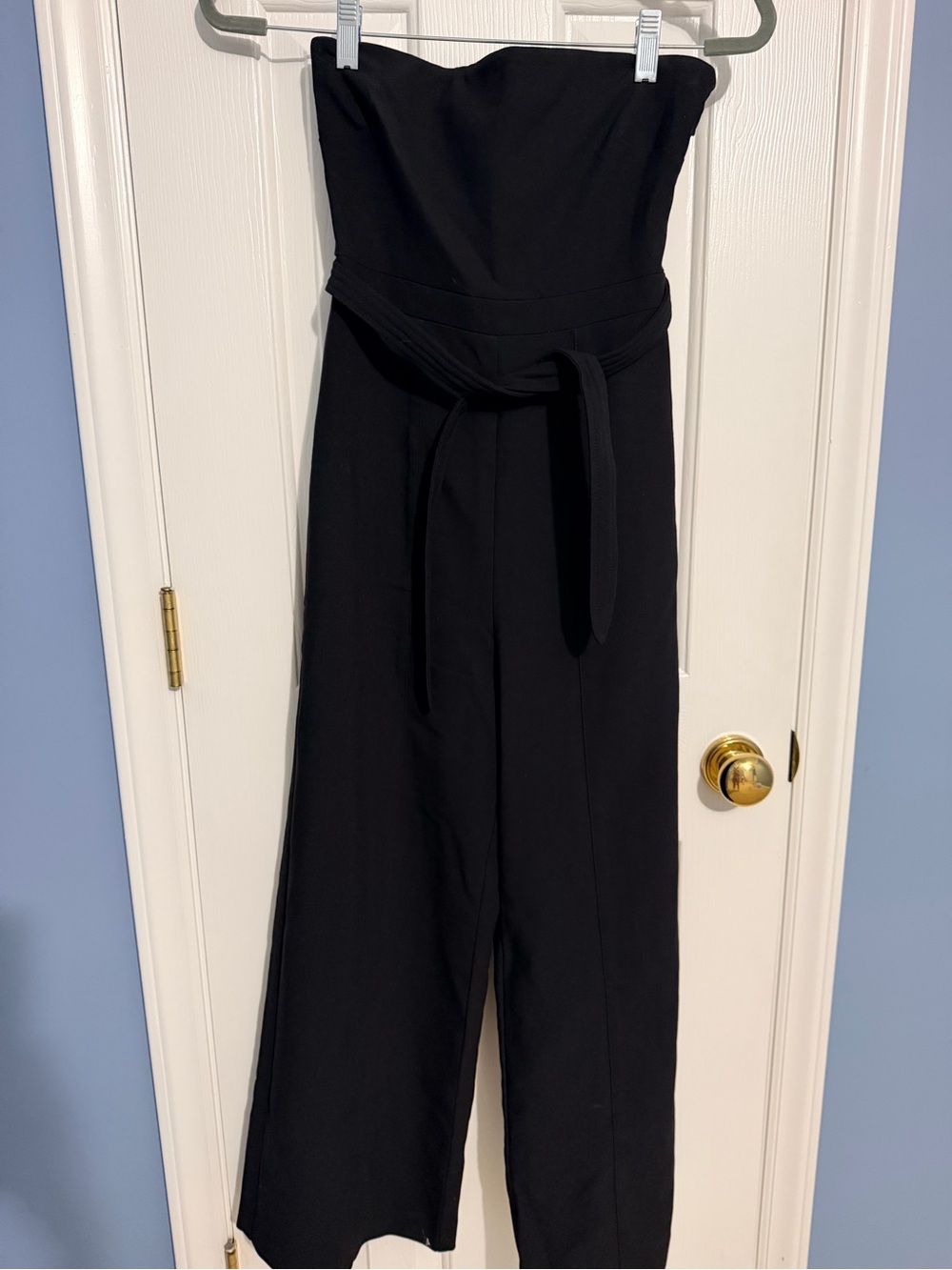 Likely Black Strapless Wide-Leg Jumpsuit with Waist Tie